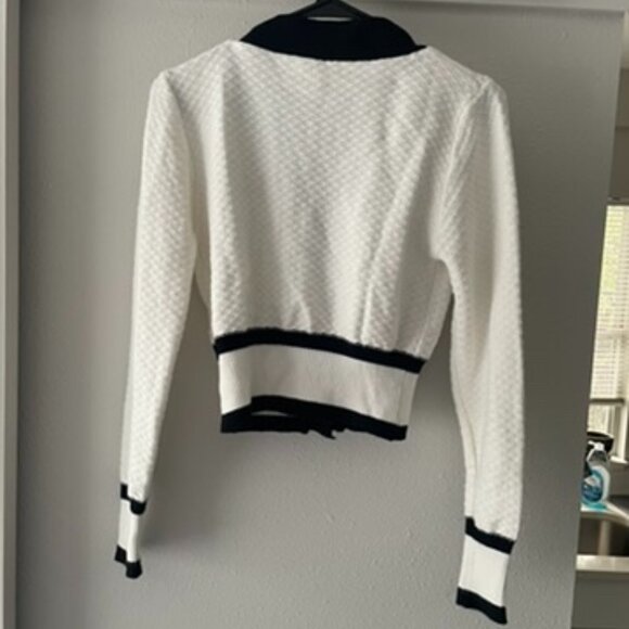 Contrast Boucle Cardigan Off White and Black - Picture 2 of 8